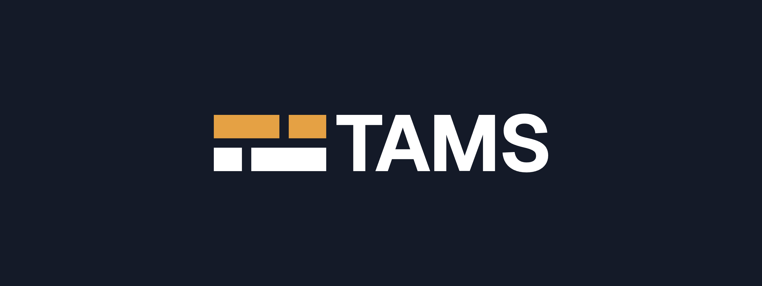 The TAMS primary lockup: the segment mark beside the TAMS wordmark, white and amber on navy