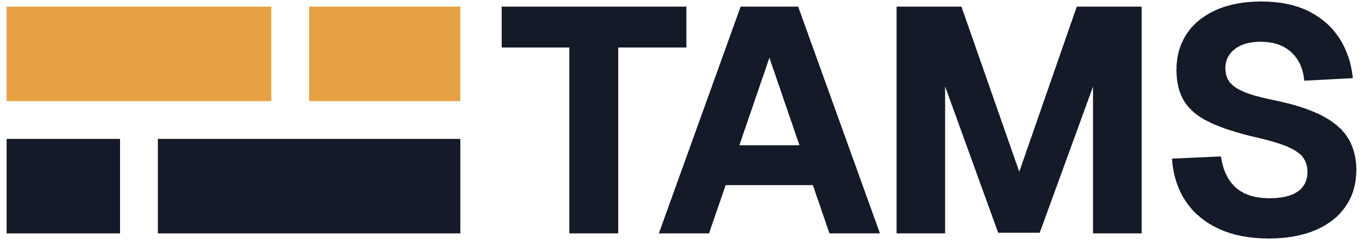 TAMS horizontal duotone lockup in navy and amber, for light backgrounds